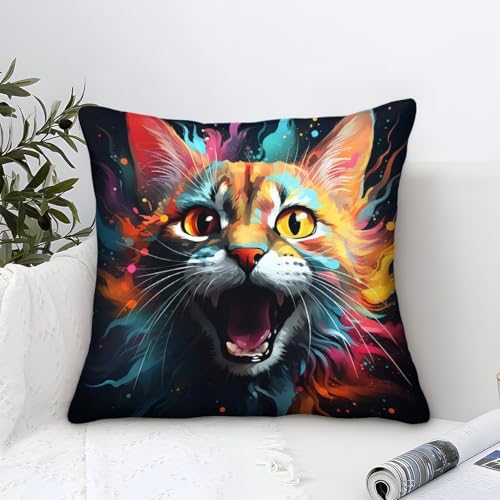 Fundas de almohada con estampado de gato de la sabana lino resistente al agua, funda de cojín decorativa de jardín Tamaño: 50 x 50 cm (20 x 20 Pulgadas)