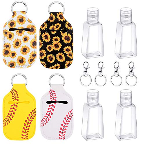 Portable Empty Travel Size Bottle with Neoprene Holder Pouch, Reusable Leak Proof Travel Size Bottle Keychain Holder for Hand Sanitizer (1oz, 4 pack)