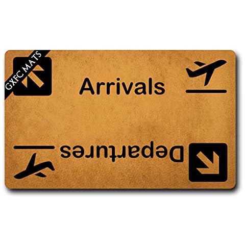 GXFC Welcome Mat with Rubber Back Arrivals & Departures Cute Airplane Door matsFunny Doormat for Entrance Way Monogram Mats for Front Door Mat No Slip Kitchen Rugs and Mats 30"(L) x 18"(W) Cover