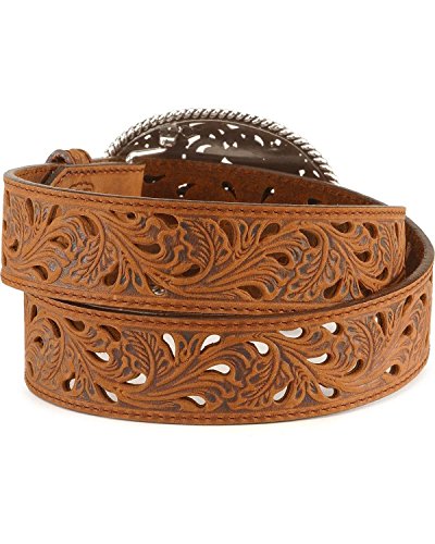 Tony Lama Women's Floral Cutout Leather Belt Brown 422