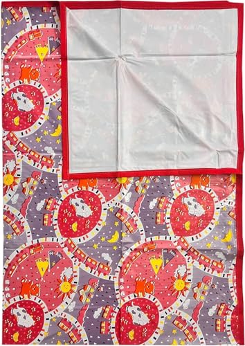 Image of Waterproof PVC Plastic Mattress Protector Double Bed Flat Bedsheet with Elastic for Babies Girls & Boys (Pink Printed)