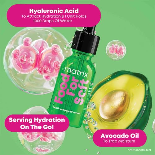 Image of Matrix Food For Soft Hair Oil Serum for Dry, Dehydrated Hair | 5x More Hydration | 3 days of Softness| With Hyaluronic Acid & Avocado Oil 30ml