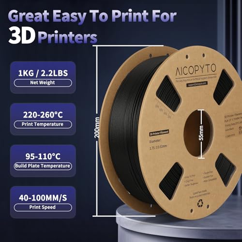 Image of Carbon Fiber PLA Filament 1.75mm Black 1KG (2.2lbs), PLA-CF Strong 3D Printer Filament High Dimensional Accuracy + /- 0.02mm, Easy to Print for Most FFF 3D Printers
