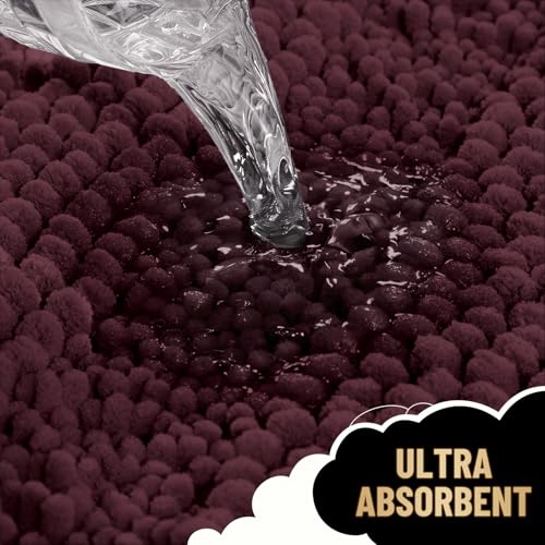 Image of OLANLY Thick Bathroom Rugs 30x20, Extra Soft Absorbent Chenille Striped Bath Rugs, Rubber Backing, Machine Wash Dry, Bath Mats for Bathroom Floor, Tub and Shower, Home Decor Accessories, Black Cherry