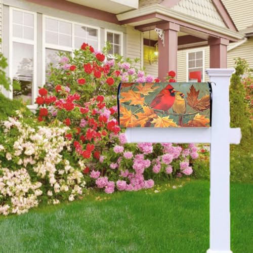 Image of Fall Birds Mailbox Cover Magnetic, Autumn Maple Leaves Chestnut Tree Mailbox Wrap, Standard Size 21x18 Inch Waterproof Letter Post Cover for Garden Yard Outdoor Seasonal Decor