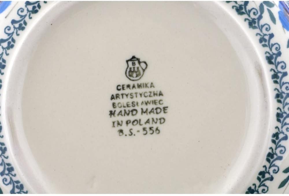 Polmedia Polish Pottery Round Baker with Handles - Blue Pansy Pattern Handmade in Boleslawiec Poland by Ceramika Artystyczna + Certificate of Authenticity
