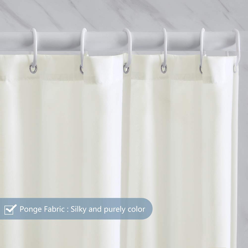 Furlinic Rideau de Douche Anti Moisissure Tissu en Polyester Imperméable Rideaux de Douche Textile Lavable pour Baignoire ou la Salle de Bain 16 Crochets de Rideau Douche-Beige Extra Long 244x200cm