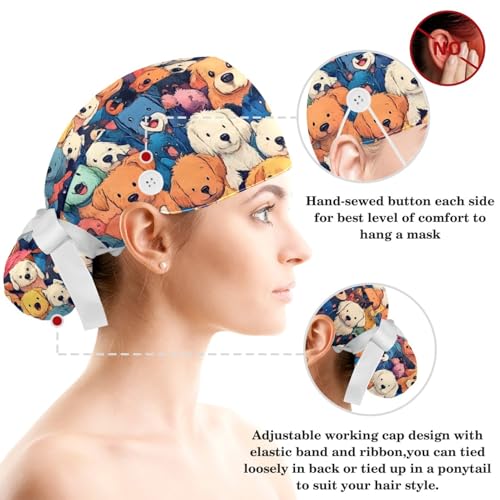 Gorro quirúrgico ajustable para mujer con botones miniatura 3