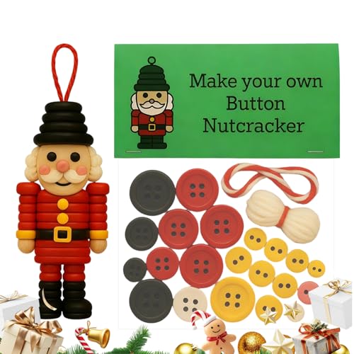 Kits de creación de en Botones, Colgante de Cascanueces | Kits de decoración navideña para Crear de árbol 3+ Adultos Familiares y Amigos para Fiestas