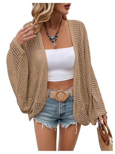 Image of Verdusa Women's Oversized Summer Cardigan Lightweight Sweater Crochet Knit Beach Cover Up Spring Vacation Outfits