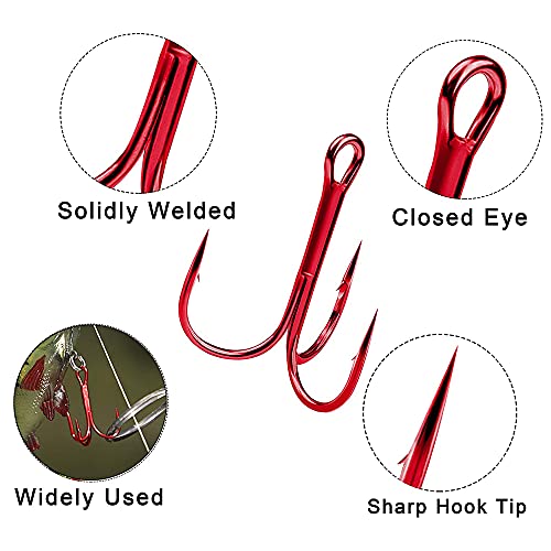 YUMUN 50 Stück Drillinge Haken, Treble Angelhaken, Kohlenstoffstahl Angelhaken, Drillinge Angelhaken Set, Angel Haken… – Bild 6