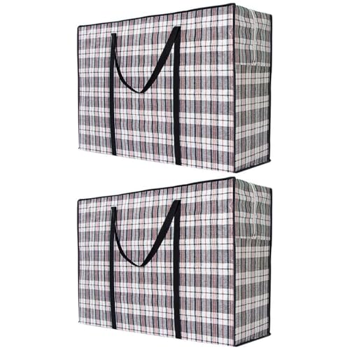 SKY-TOUCH 2Pcs Heavy Duty Extra Large Moving Bags Foldable Large Capacity Woven Bags with Carrying Handles Quilt Clothes Storage Bag with Double Zippers (90 * 60 * 25cm 135L Black)