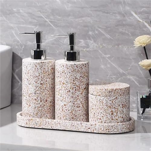 Set de baño de resina premium con cepillo de inodoro y dosificador de diseño 8