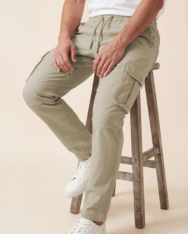 Image of WarriorWorld Men's Cotton Cargo Joggers - Greige