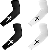 BOXOB Faith Cross Arm Sleeves - 2 Pairs Compression Cooling Polyester Sleeves for Sports, Running, Cycling - Black White Men Women