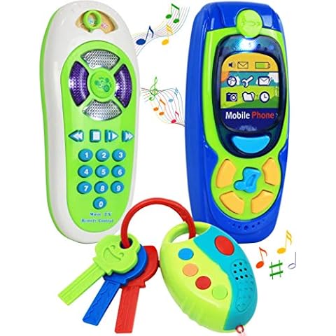 Click N' Play Pretend Play Cell Phone TV Remote & Car Key Accessory Playset for Kids with Lights Music & Sounds (Set of 3) Cover