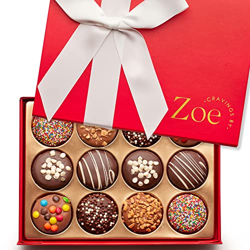 CRAVINGS BY ZOE Birthday Chocolate Covered Cookies Gift Basket | 12 Count | Kosher Milk & Dark Belgian Chocolate Gourmet Food Gift Box | Birthday, Thank You, Candy Gifting Men Women Him Her Mom