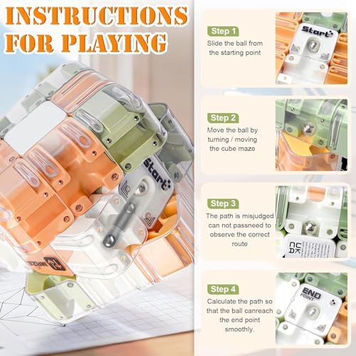 Image of 3D Maze Puzzle Cube with Metal Ball Inside - Transparent Handheld Marble Run Brain Teaser Game for Kids & Adults | Focus Skill Development Educational Toy and Stress Relief Challenge Multicolor