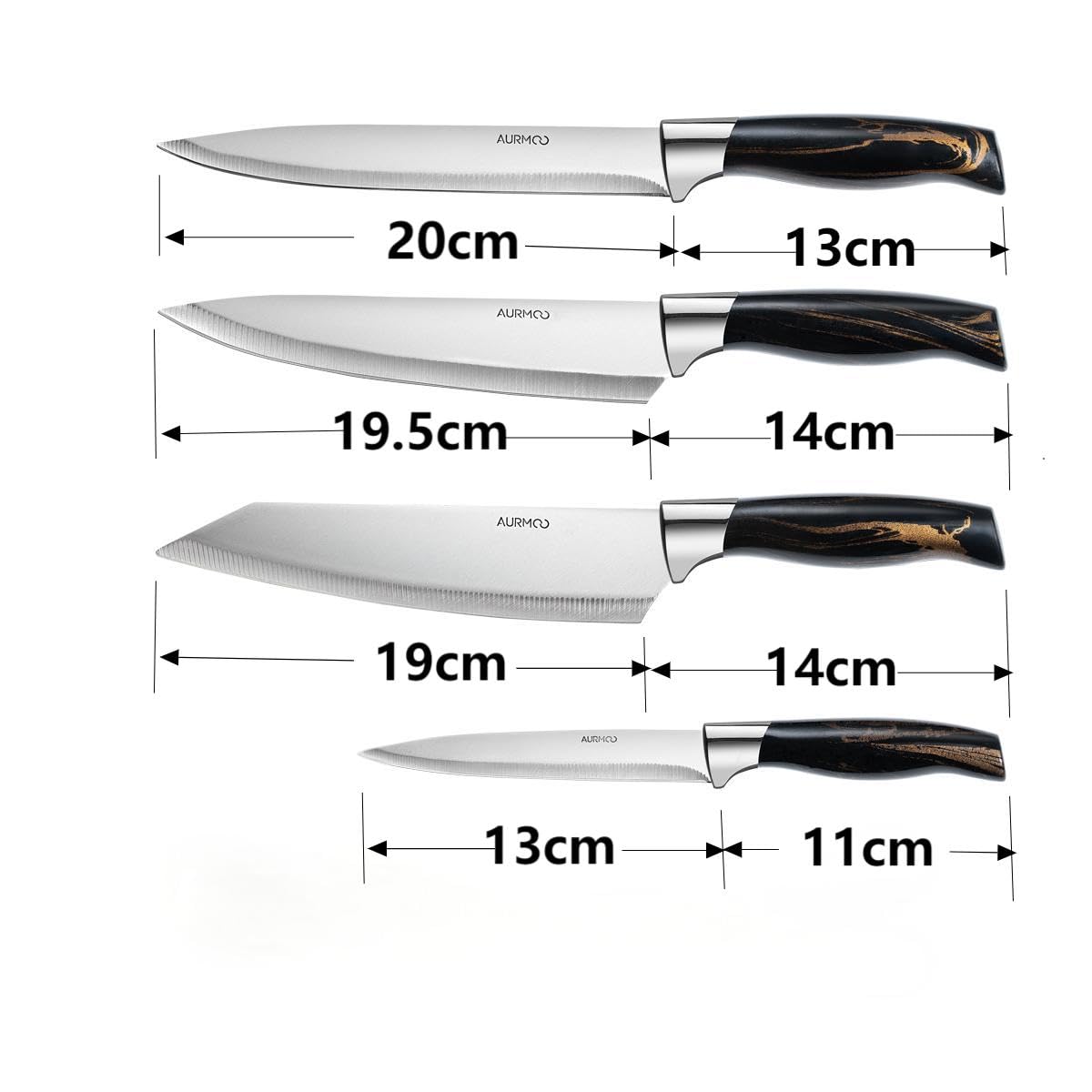 Set di Coltelli da Cucina Professionali, Set Coltelli da Cucina, Coltello da Cuoco, Coltello da Taglio, Coltellos Universale, Coltelli da Tavola e Utensili Cucina, Forbici, 6 Pezzi