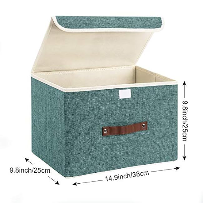 TYEERS Foldable Storage Boxes with Lids 5 Pack Fabric Storage Bins with Lids, Closet Organizers for Clothes Storage, Room Organization, Office Storage, Toys - Aqua Deep
