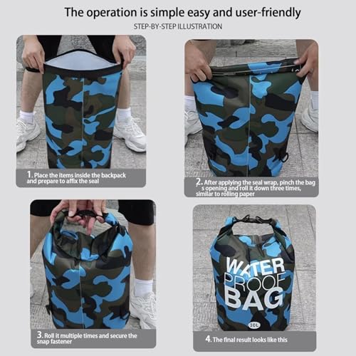 Bolsa seca camuflaje 30L, mochila con diseño Roll-Top para kayak, rafting, natación y pesca - Rosa Camuflaje miniatura 5
