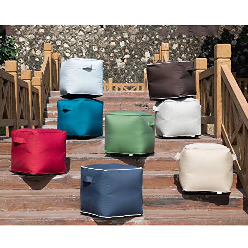Image of QILLOWAY Inflatable Outdoor Ottoman for Patio, Water Resistant Pouf Cube 16 inch, Inflatable Foot Rest, Outdoor Footstool for Poolside, Garden,Camping, Navy Blue