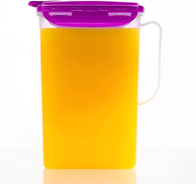 Jarra de agua LocknLock Aqua para puerta de heladera | Jarra transparente | Jarra de plástico sin BPA con tapa | Jarra de 2 cuartos con tapa para agua, jugo, té y más bebidas, color morado