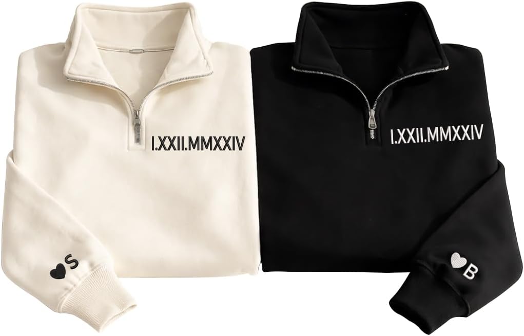 Personalized Quarter Zip Sweatshirt, Custom Half Zip Pullover for Men Women, Minimal Embroidered Couple Gift