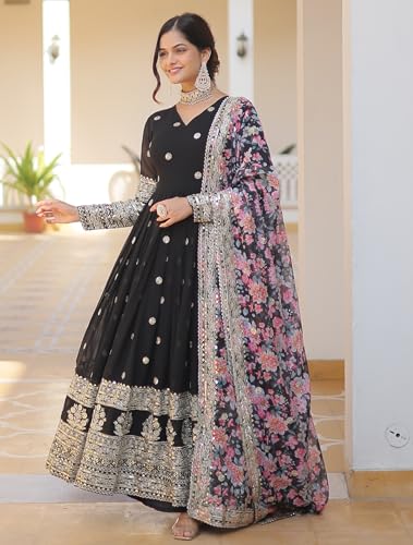 Image of Fashion Basket Gergette Embroidered Long Anarkali