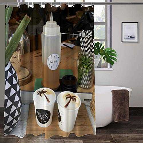 XCBN Cortina de Ducha de Tabla de Surf de Bus Antiguo Retro, Cortina de decoración de Verano de árbol de Coco, Cortina de Ducha de Tela Impermeable, Pantalla A2 150x200cm