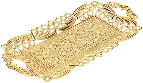 Gold Serving Tray, Vintage Serving Metal Tray for 2 People (Width 6'' Length 16'') (Premium Gold)