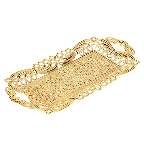 Gold Serving Tray, Vintage Serving Metal Tray For 2 People (Width 6'' Length 16'') (Premium Gold) #TOP3