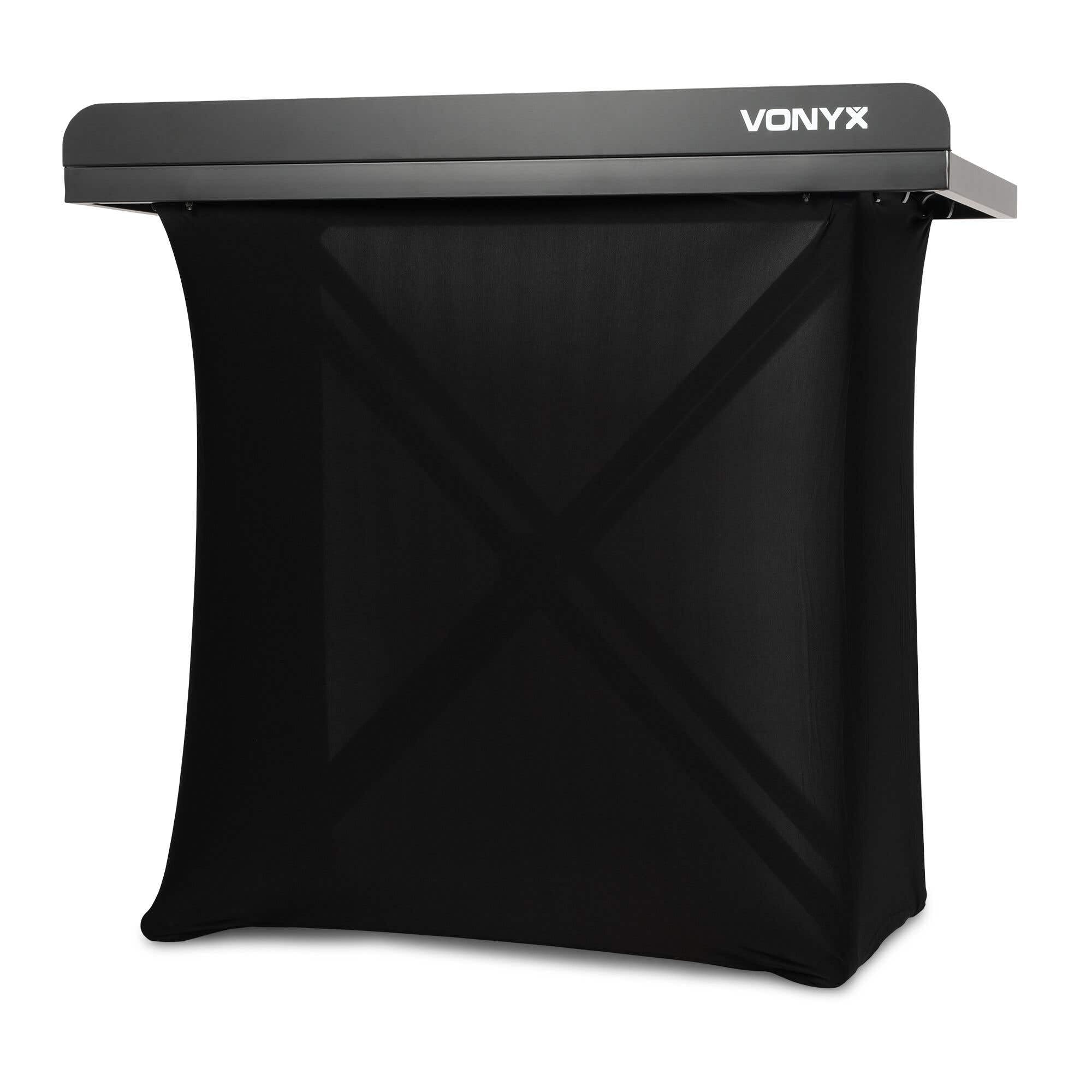 Vonyx DBE100 - Mobiler DJ Tisch, 1 Meter, Höhenverstellbarer Stehtisch, 20kg Belastbar, DJ Pult mit Husse - Stabiler Multifunktionstisch für DJ & Messe – Inkl. Tasche, 100x50cm Schwarz
