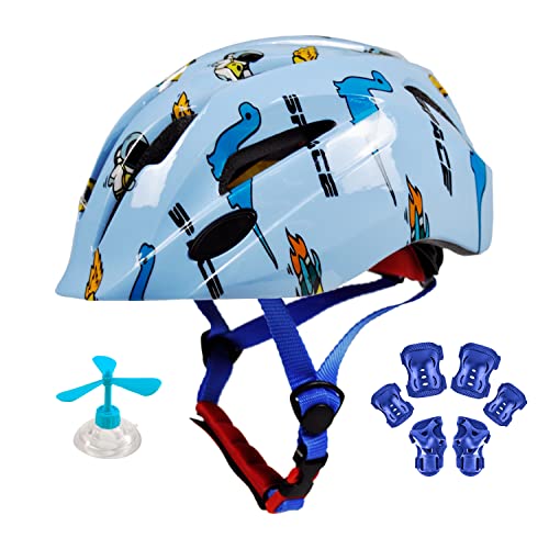 子供用自転車ヘルメット ７点セット 子供 ヘルメット プロテクターセット付き 幼児 スポーツヘルメットCPSC安全規格 ASTM安全規格 軽量 通気性 3D保護クッション 竹とんぼ付き 取り出し可能 洗濯可能 全方位調整アジャスター サイクリング 通学 運動