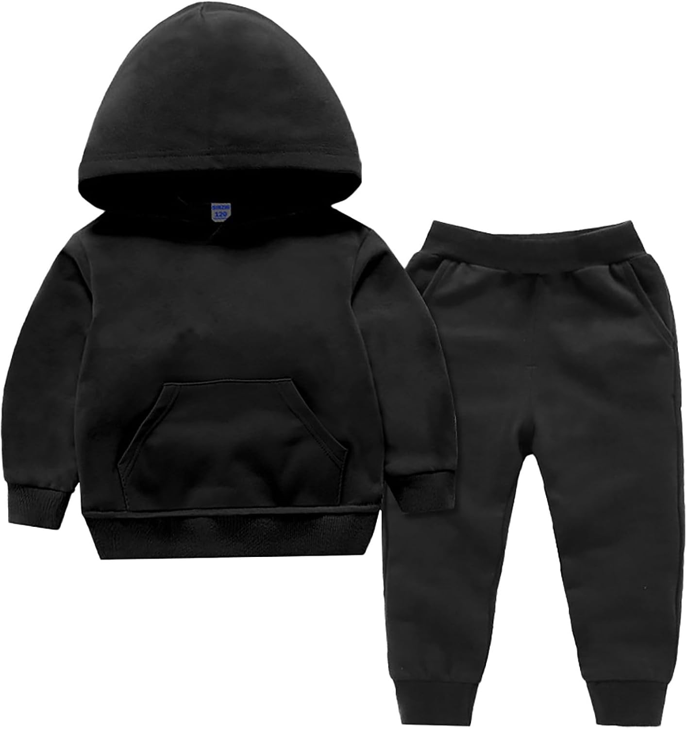Kids Boys Girls Hooded Tracksuit Solid Pullover Sweatshirt Jogging Pants Set 2pcs Sweatsuit for Age 3 to 12 Years