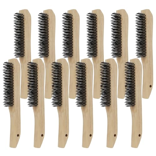 Image of VASTOOLS Wire Brushes Pack of 12. for Cleaning Welding Slag, Rust and Dust. 10 inch Heavy Duty Carbon Steel Shoe Handle Wire Scratch Brush