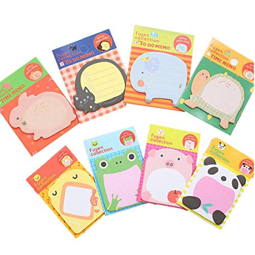 8 PCS animali del fumetto Forma Note autoadesive Memo Pad Colazione Sticky Notes Carino Message Pad di cancelleria della scuola del regalo per i bambini