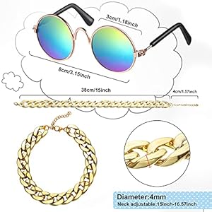 7 Pieces Dog Costume Set Include Adjustable Gold Pet Chain and Funny Cute Cat Small Dog Sunglasses Retro Pet Sunglasses for Cat Puppy Small Medium Dog fresh Colorsdelicate Style  Cucciolini Doodles 7 pieces dog costume set include adjustable gold pet chain and funny cute cat small dog sunglasses retro pet sunglasses for cat puppy small medium dog fresh colorsdelicate style   cucciolini doodles