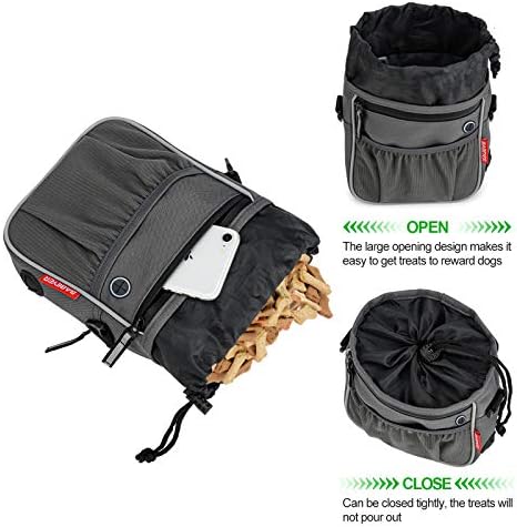 BABEYER Dog Treat Pouch Bag, Dog Walking Bag, Puppy Training Pouch with Collapsible Water Bowl, Built-in Training Clicker, Adjustable Belt and Shoulder Strap 3 Ways to Wear, Grey