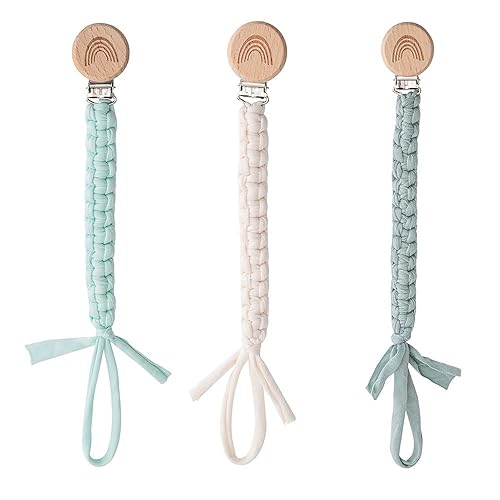 Miniatura 7 de Clip para chupete para niños y niñas, correa de soporte para chupete, estilo bohemio, arcoíris, clips de madera, hechos a mano, de algodón trenzado,