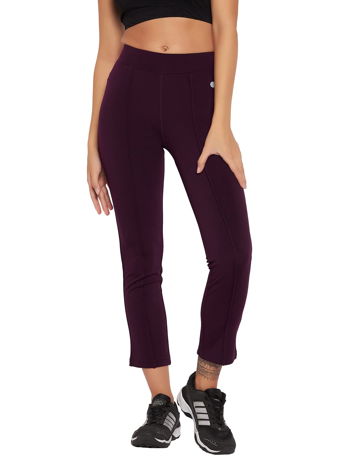 clovia Women's Snug-Fit High Rise Active Tights in Purple-picture-18