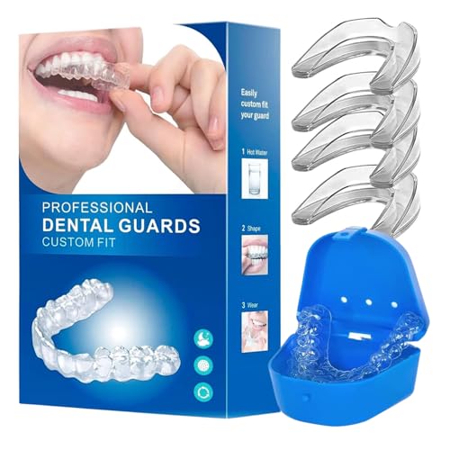 Mouth Guard for Teeth Grinding, Mouth Guard for Sleeping, Gum Shield for Teeth Grinding Guard Adults & Kids, Reusable Sleep Apnea Mouth Guard & Teeth Whitening Mouth Tray 4 Pcs
