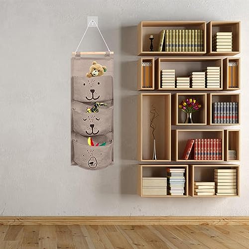 Gaomoeny Wand Hängen Tasche, Wand hängender Aufbewahrungstasche, Badezimmer Hängende Tasche, Faltbare Hängetasche Organizer mit 3 Taschen für Badezimmer Kinderzimmer Schlafzimmer (braun)