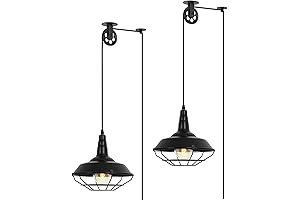 Farmhouse Black Metal Wire Cage Pendant Light with Adjustable Cord and On/Off Switch (2 Pack)