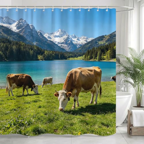 Rideau de douche 240x200 vache en tissu polyester imperméable - 2