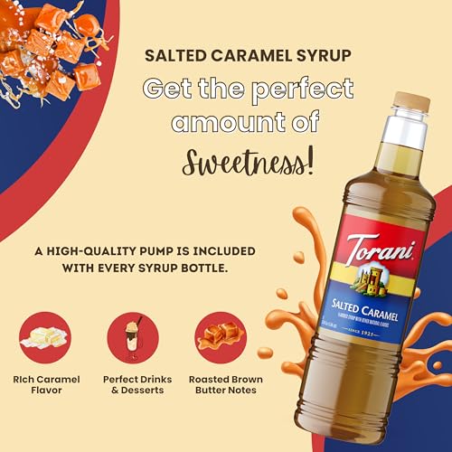 Image of Torani Salted Caramel Syrup 1L with Pump - Flavoring for Lattes & Cocktails