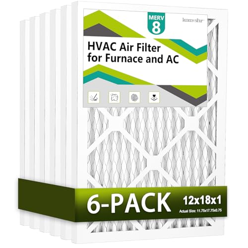 Komashr 12x18x1 Air Filter MERV 8 (6-Pack) HVAC/Furnace AC Filter Replacement Dust DefenseComparable with MPR 600 & FPR 5 (Actual 11.75x17.75x0.75)