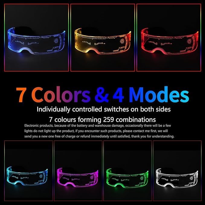 Image of HELLARO Luminous Glasses Light Up Glasses, Cyberpunk Led Visor Glasses with 7 Colors and 4 Modes, for Halloween Cosplay Party Bar Club Carnival