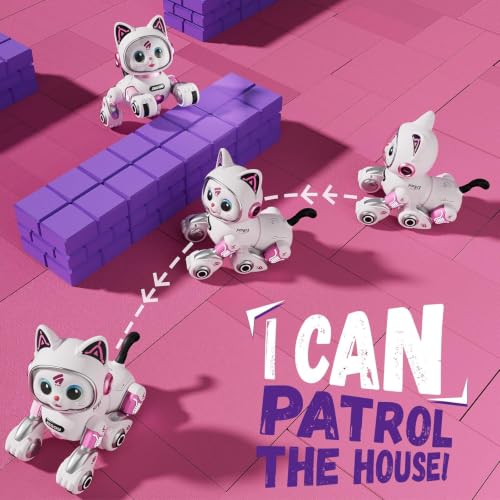 Image of RC Robot Cat Toy with LED Lights - Interactive Walking Singing Dancing Kitty | 2.4GHz RC Astronaut Cat for Kids 3+ Years | Smart Pet Robot with Music & Gesture Control (Pink /White)