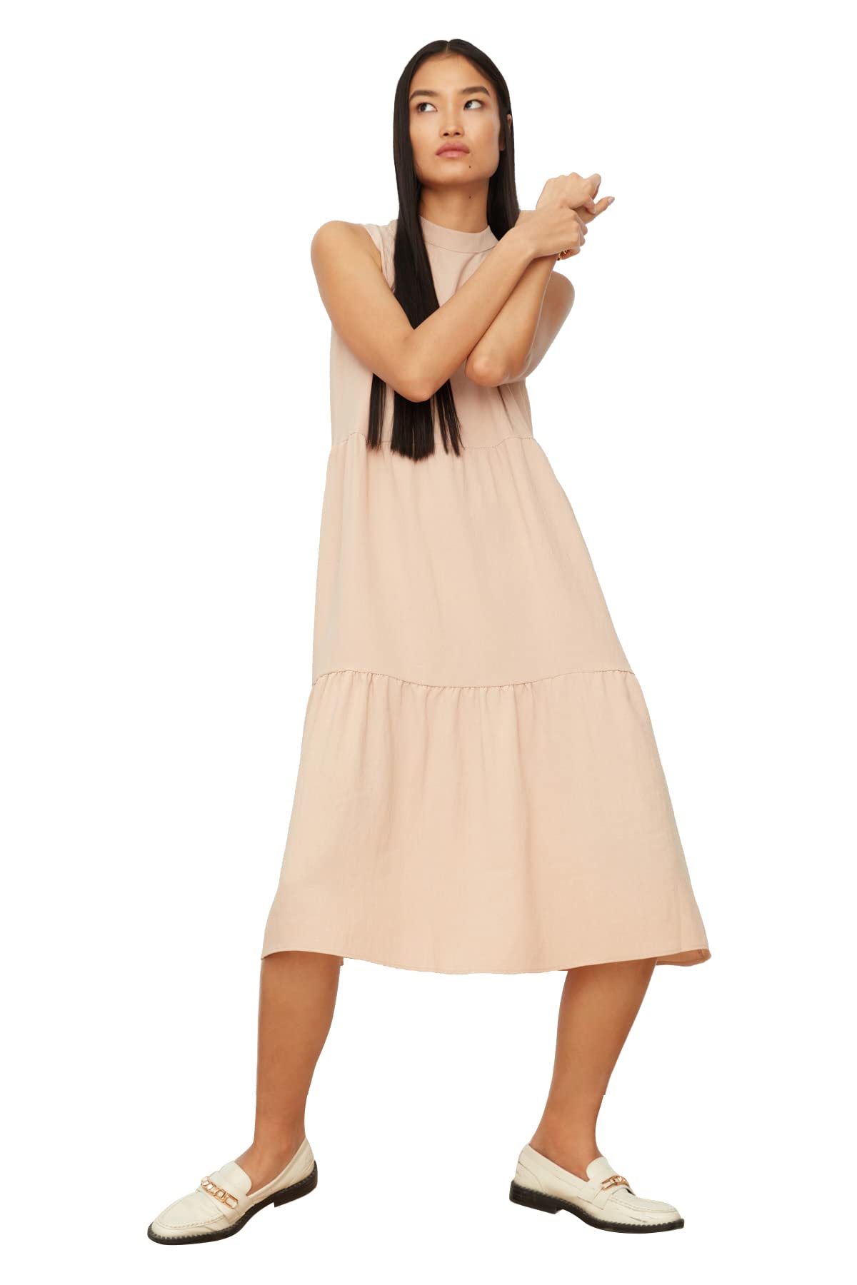 Trendyol FeMan Midi Shift Regular fit Woven Dress Beige